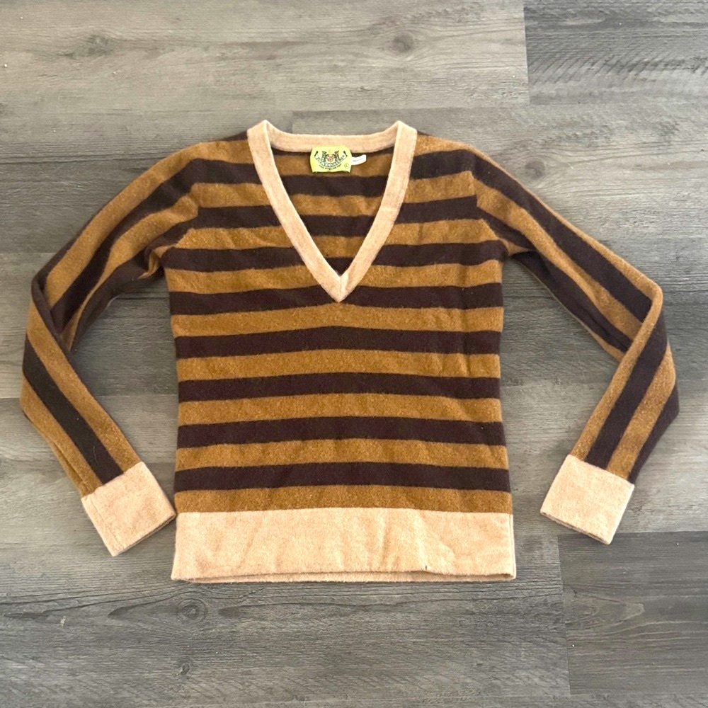 Juicy Couture - 100% Cashmere V-Neck Striped Sweater Vintage